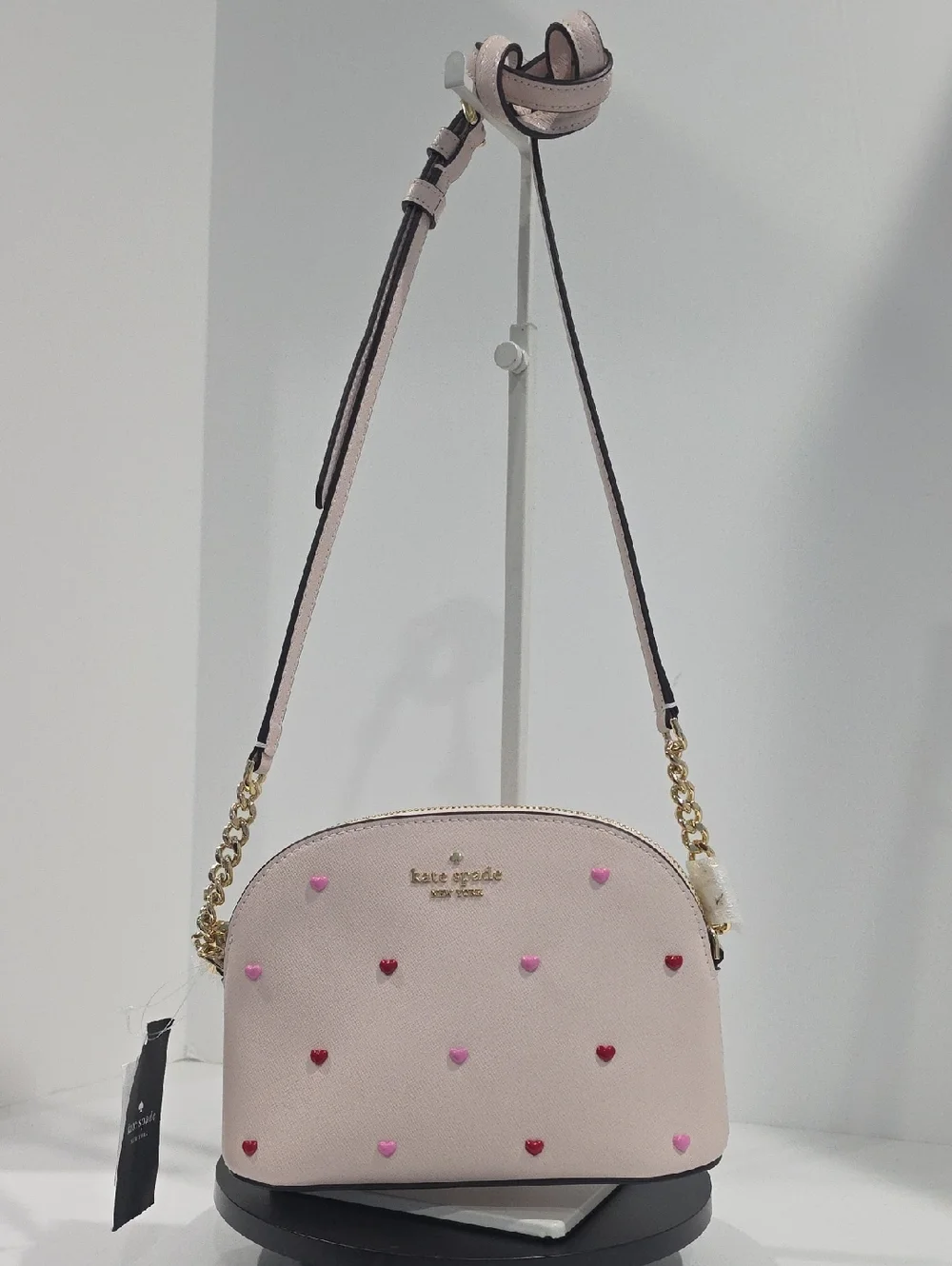 NWT ✅  Kate Spade SPENCER Heart Studs XLC Small Dome Crossbody POWDERED SUGAR
